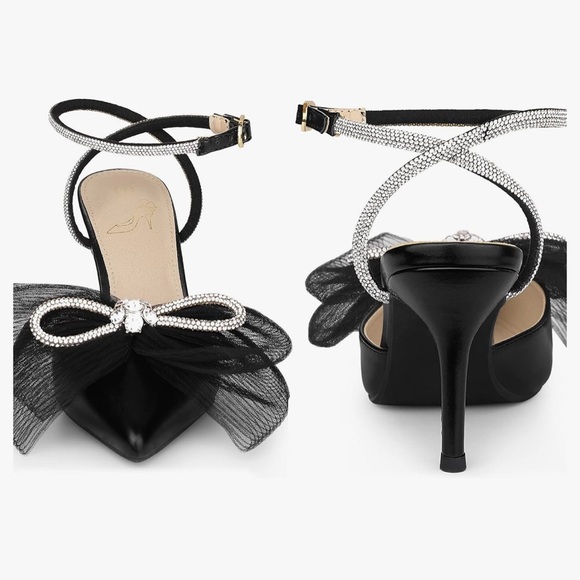 Perphy Rhinestone Mesh Bow Slingback Stiletto Heel Pumps, NWT, Size 7 - Picture 14 of 15